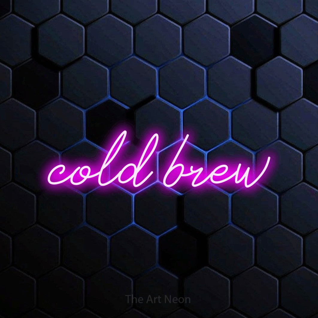 LED neon sign reading “cold brew”, arranged in a single line.