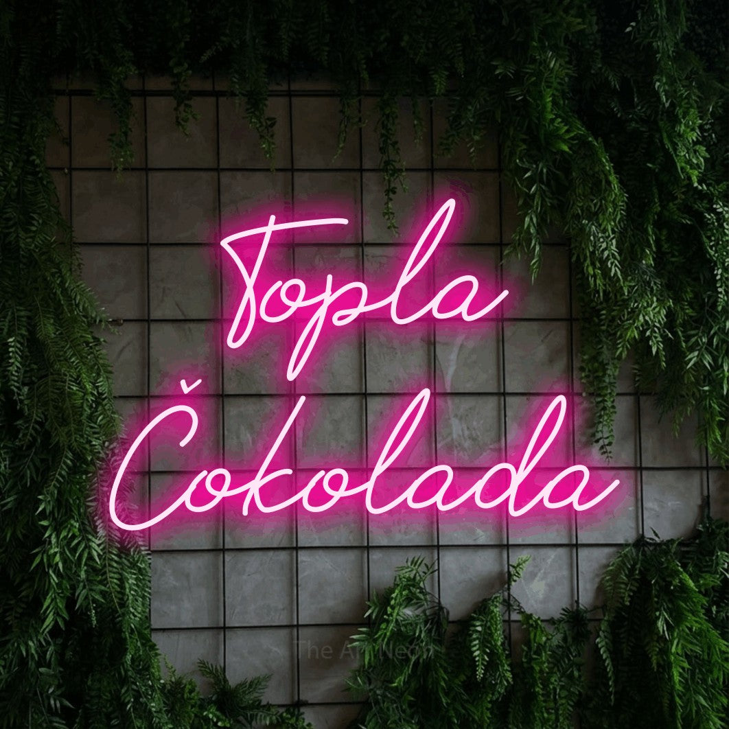 LED neon sign reading “Topla Čokolada”, arranged in two lines.