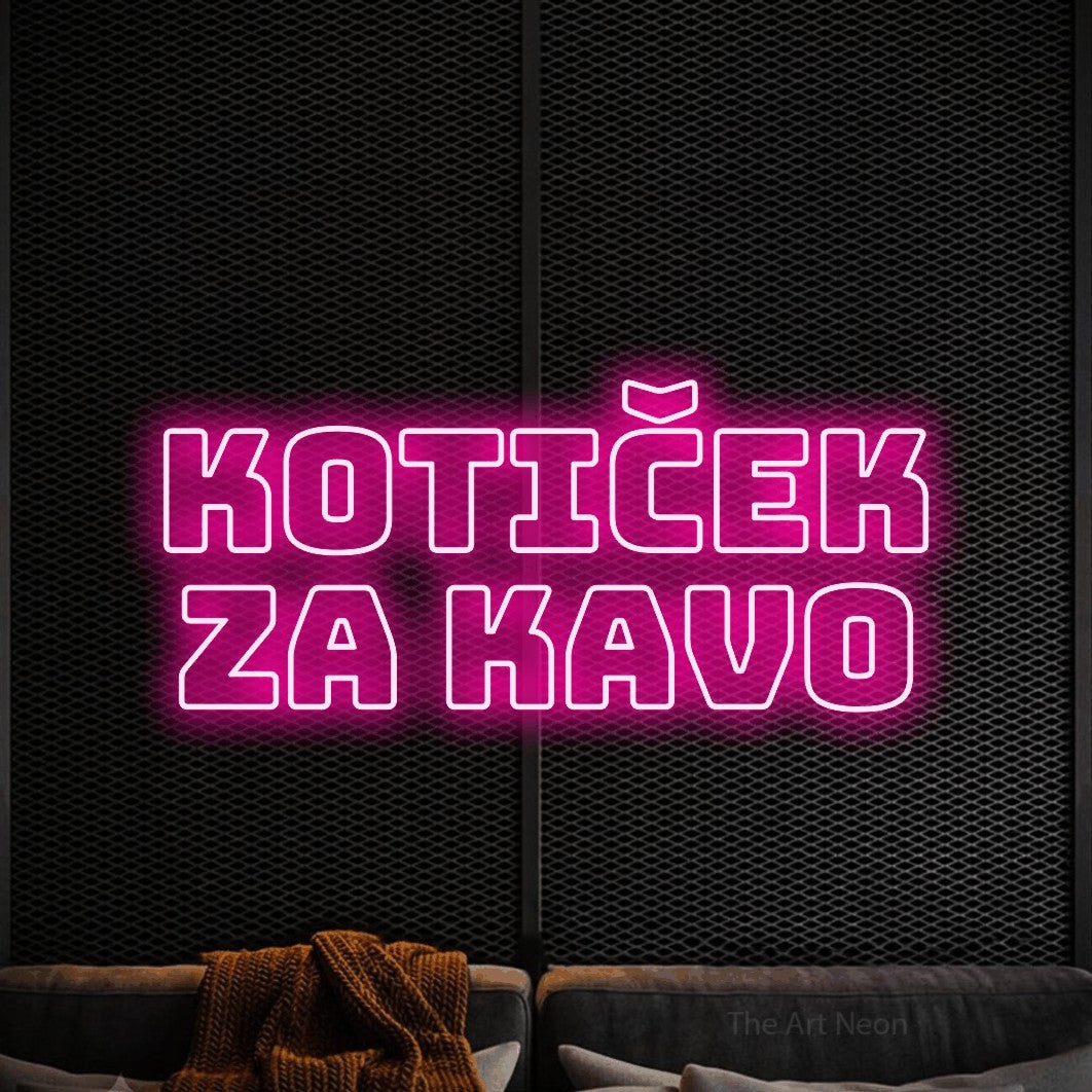 LED neon sign reading “Kotiček za Kavo”, arranged in two lines.