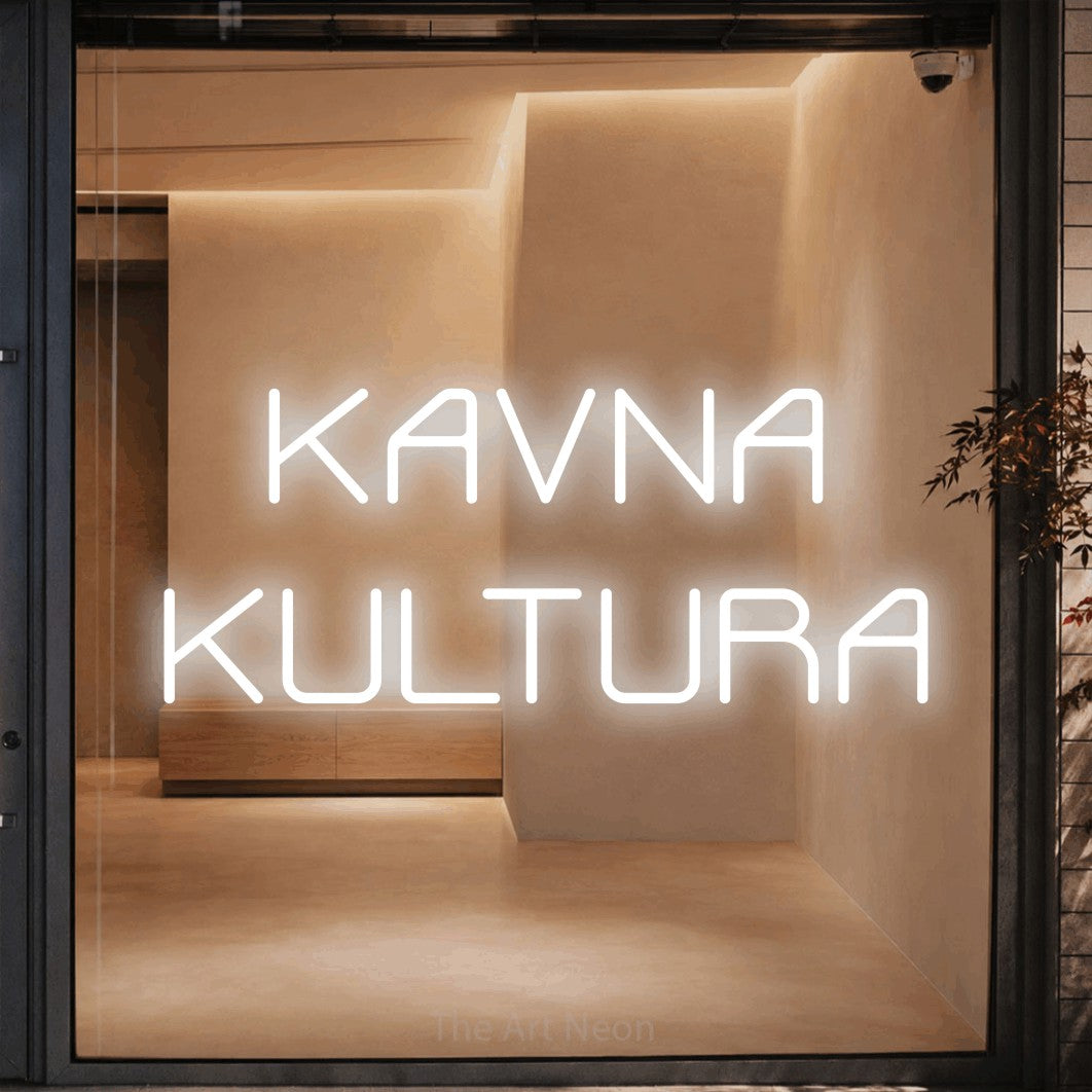 LED neon sign reading “KAVNA KULTURA”, arranged in two lines.