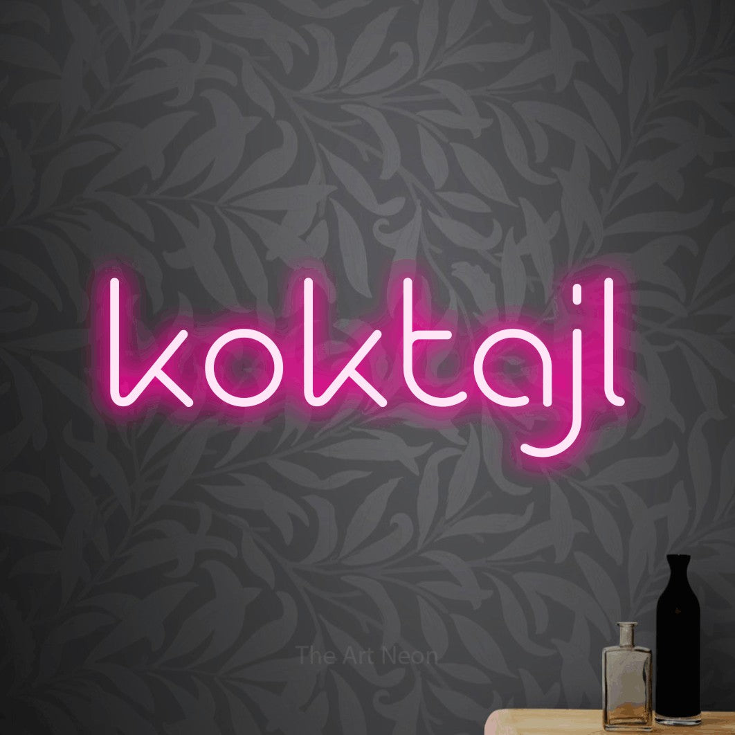 LED neon sign reading “koktajl”, arranged in a single line.