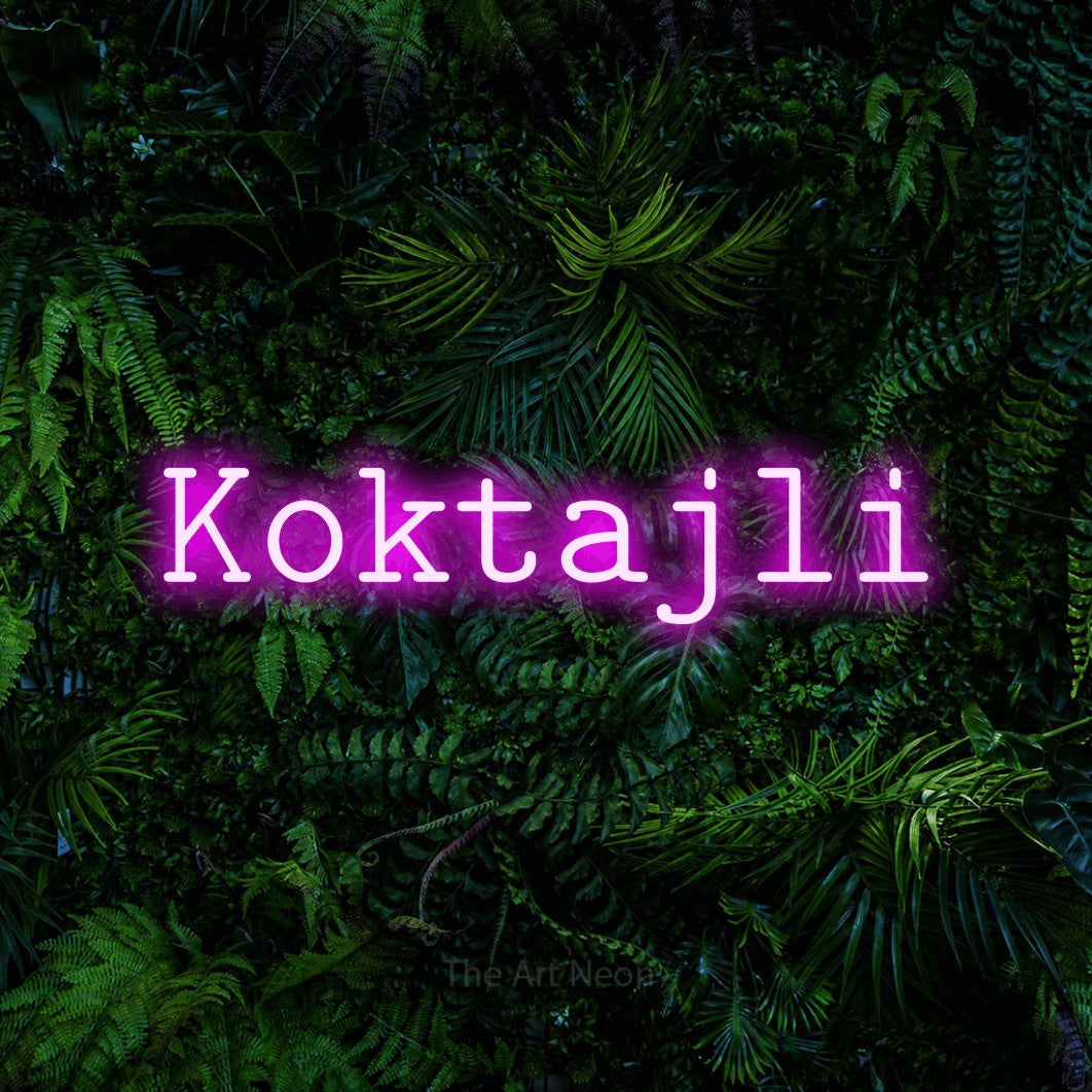LED neon sign reading “Koktajli”, arranged in a single line.