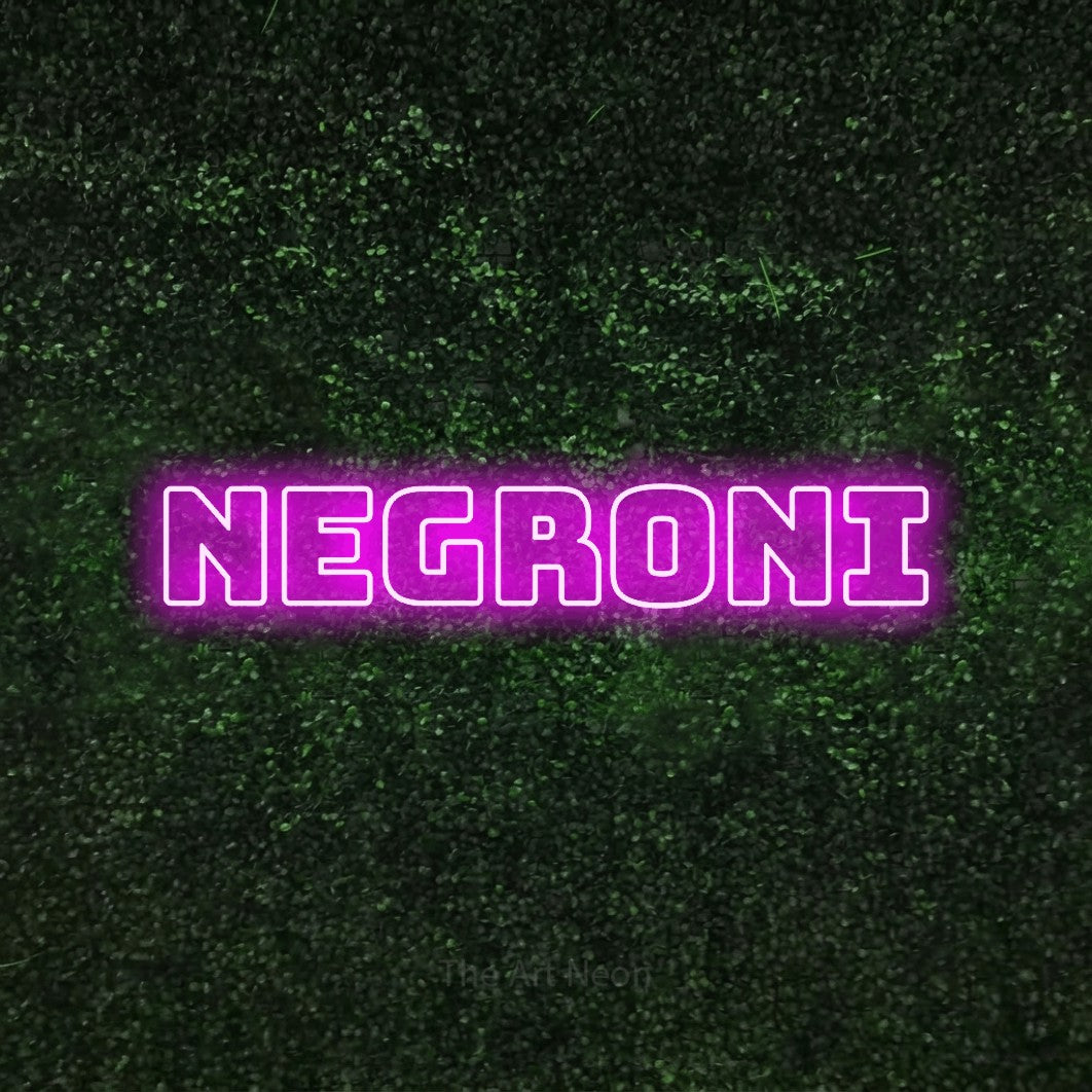 LED neon sign reading “Negroni”, arranged in a single line.