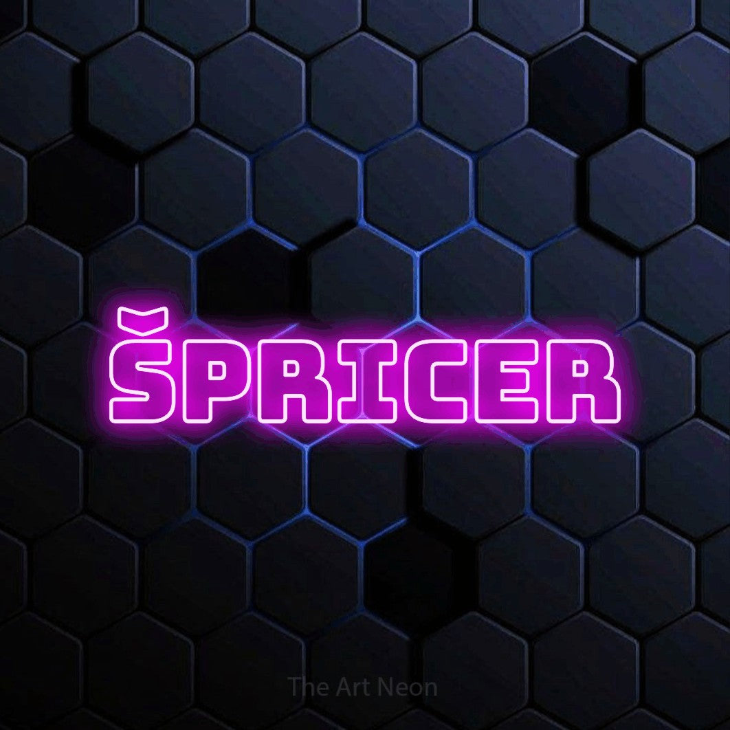 LED neon sign reading “ŠPRICER”, arranged in a single line.