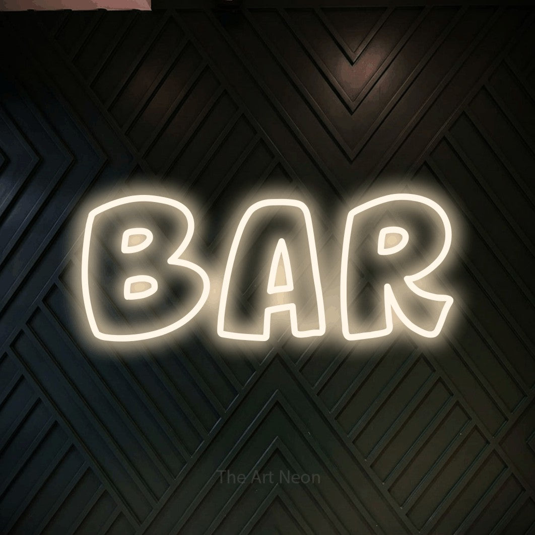 LED neon sign reading “BAR”, arranged in a single line.