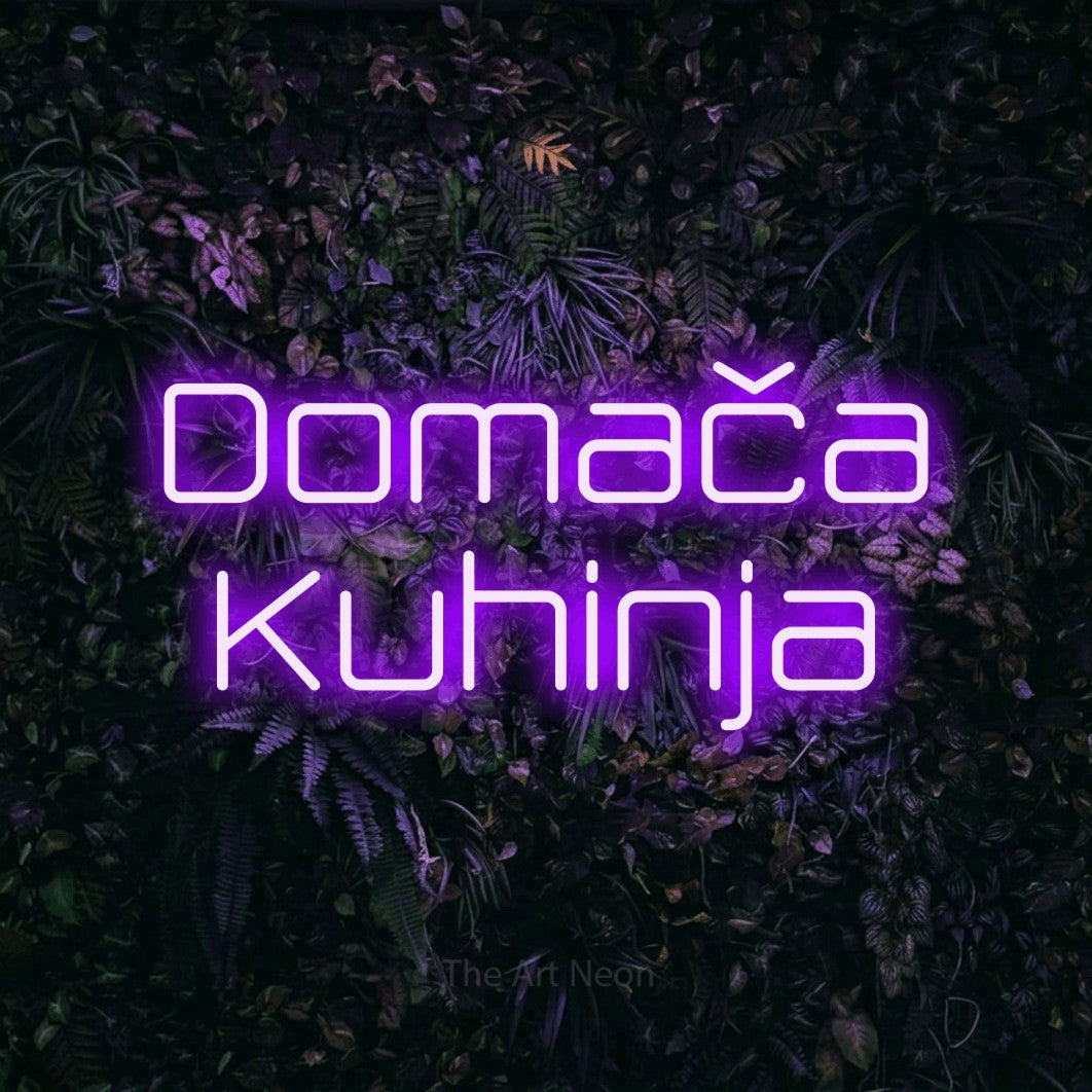 LED neon sign reading “Domača Kuhinja”, arranged in two lines.