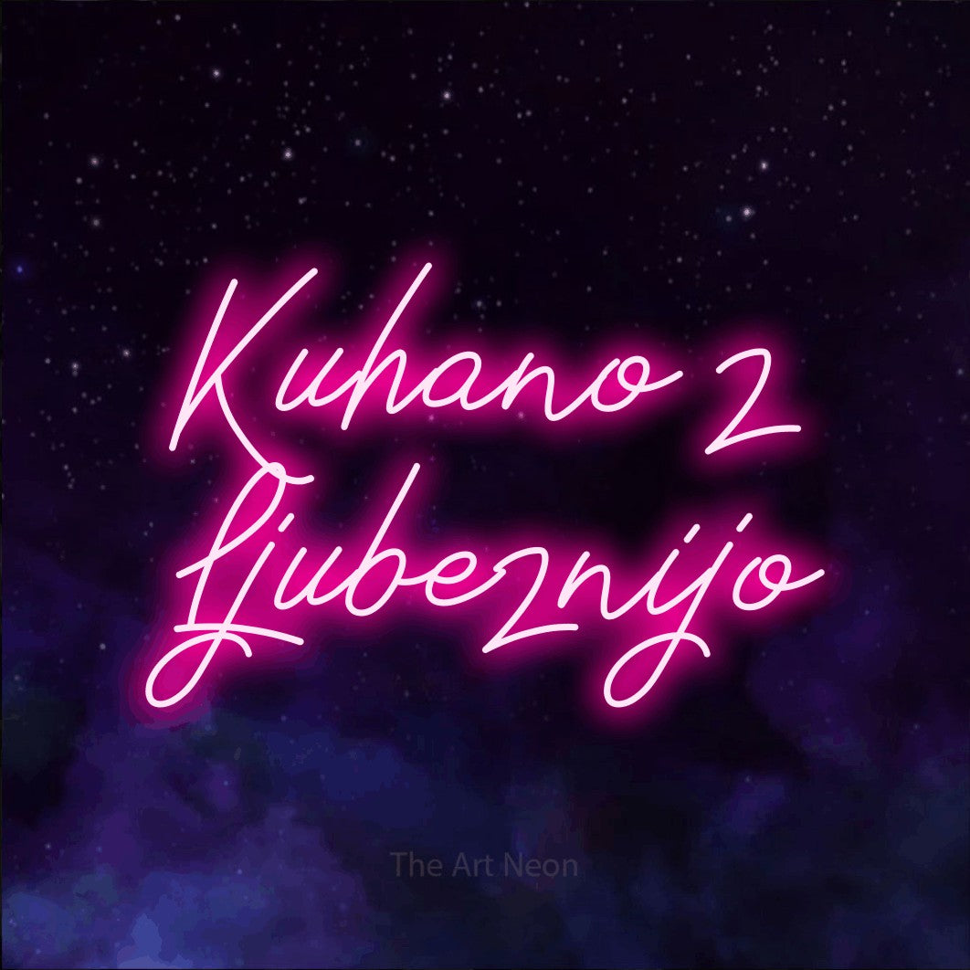 LED neon sign reading “Kuhano z Ljubeznijo”, arranged in two lines.