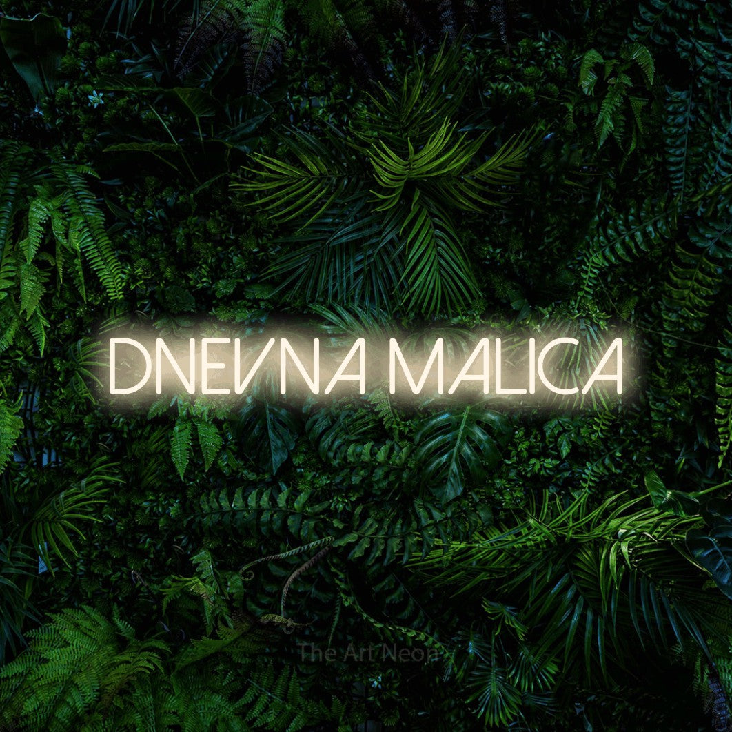 LED neon sign reading “Dnevna Malica”, arranged in a single line.