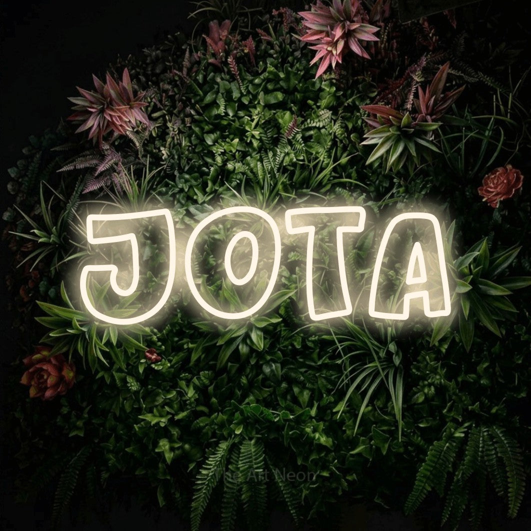 LED neon sign reading “Jota”, arranged in a single line.