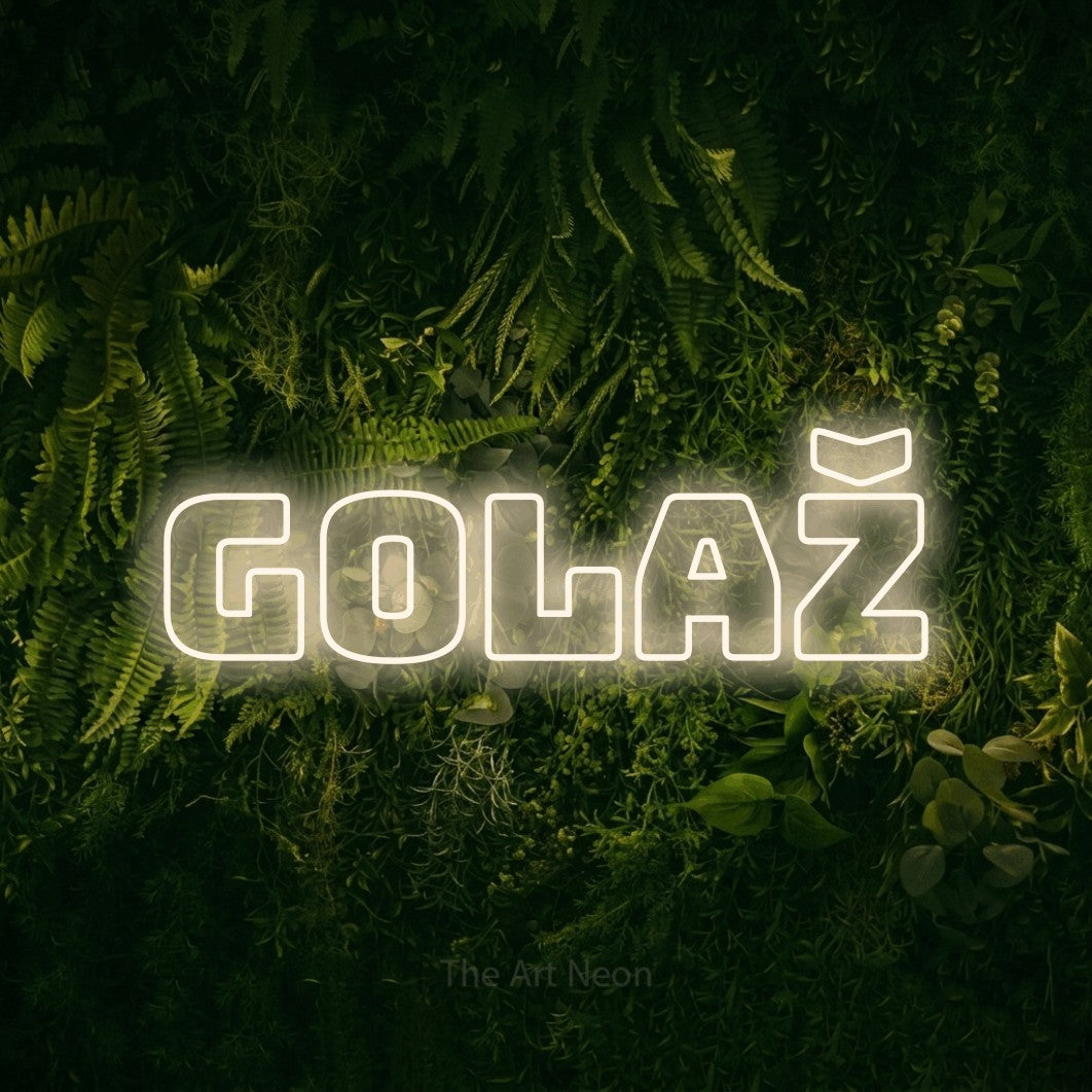 LED neon sign reading “Golaž”, arranged in a single line.