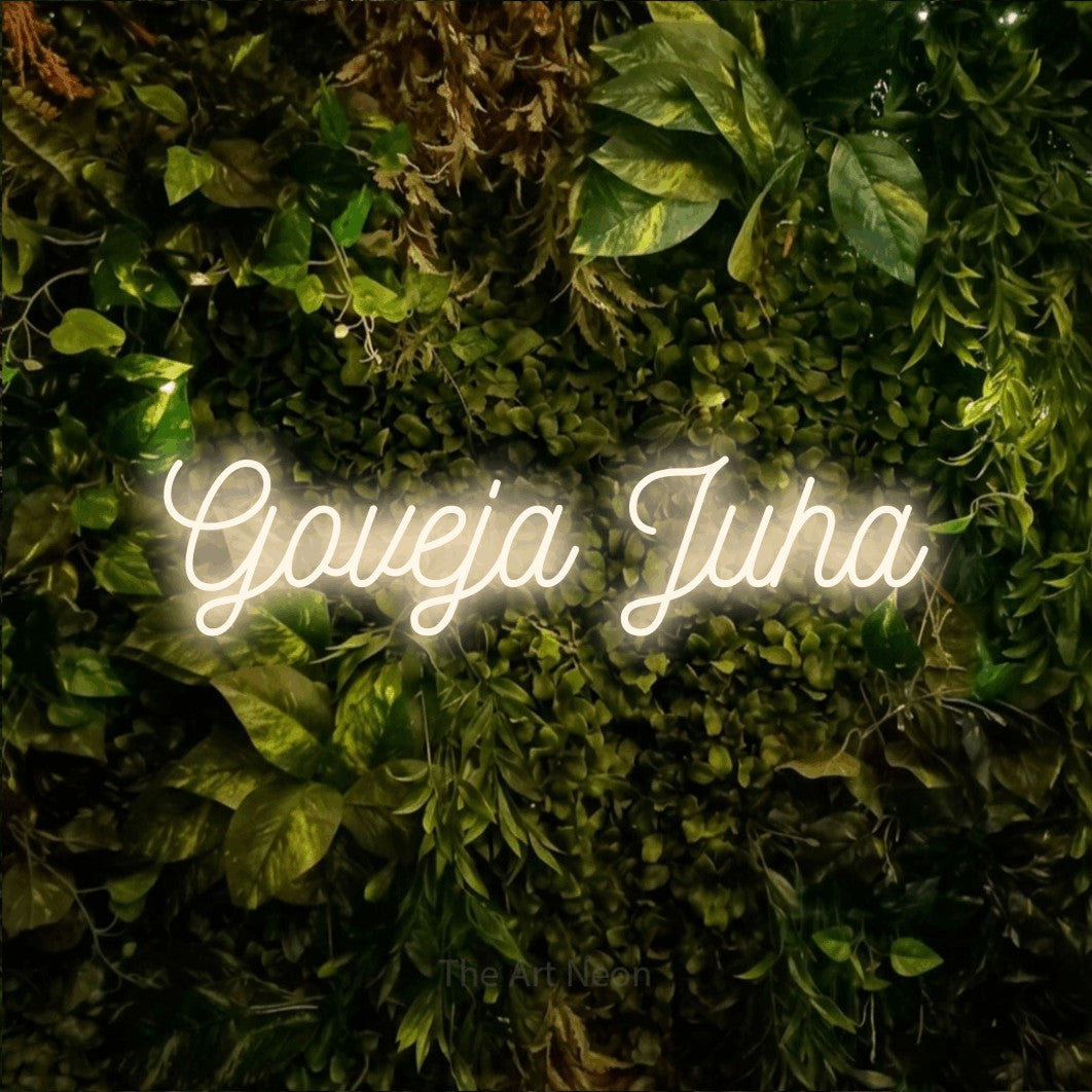 LED neon sign reading “Goveja Juha”, arranged in a single line.