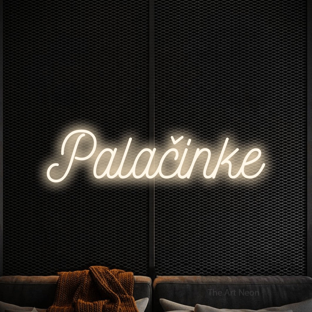 LED neon sign reading “Palačinke”, arranged in a single line.