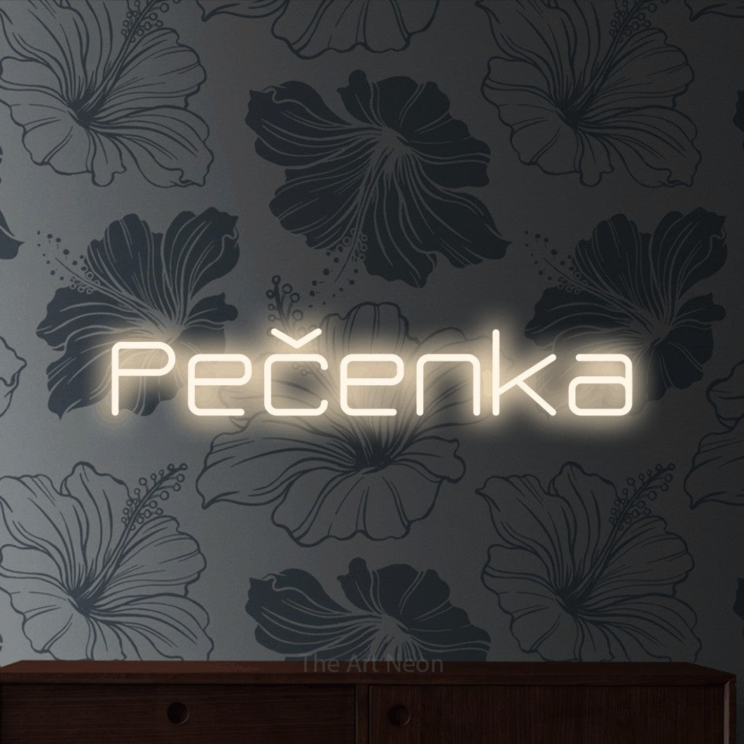 LED neon sign reading “Pečenka”, arranged in a single line.