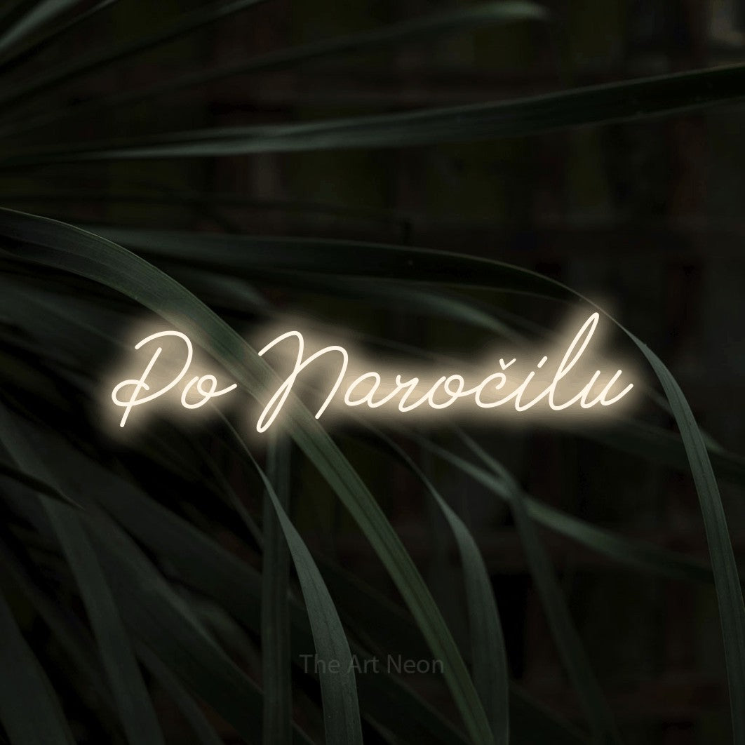 LED neon sign reading “Po Naročilu”, arranged in a single line.