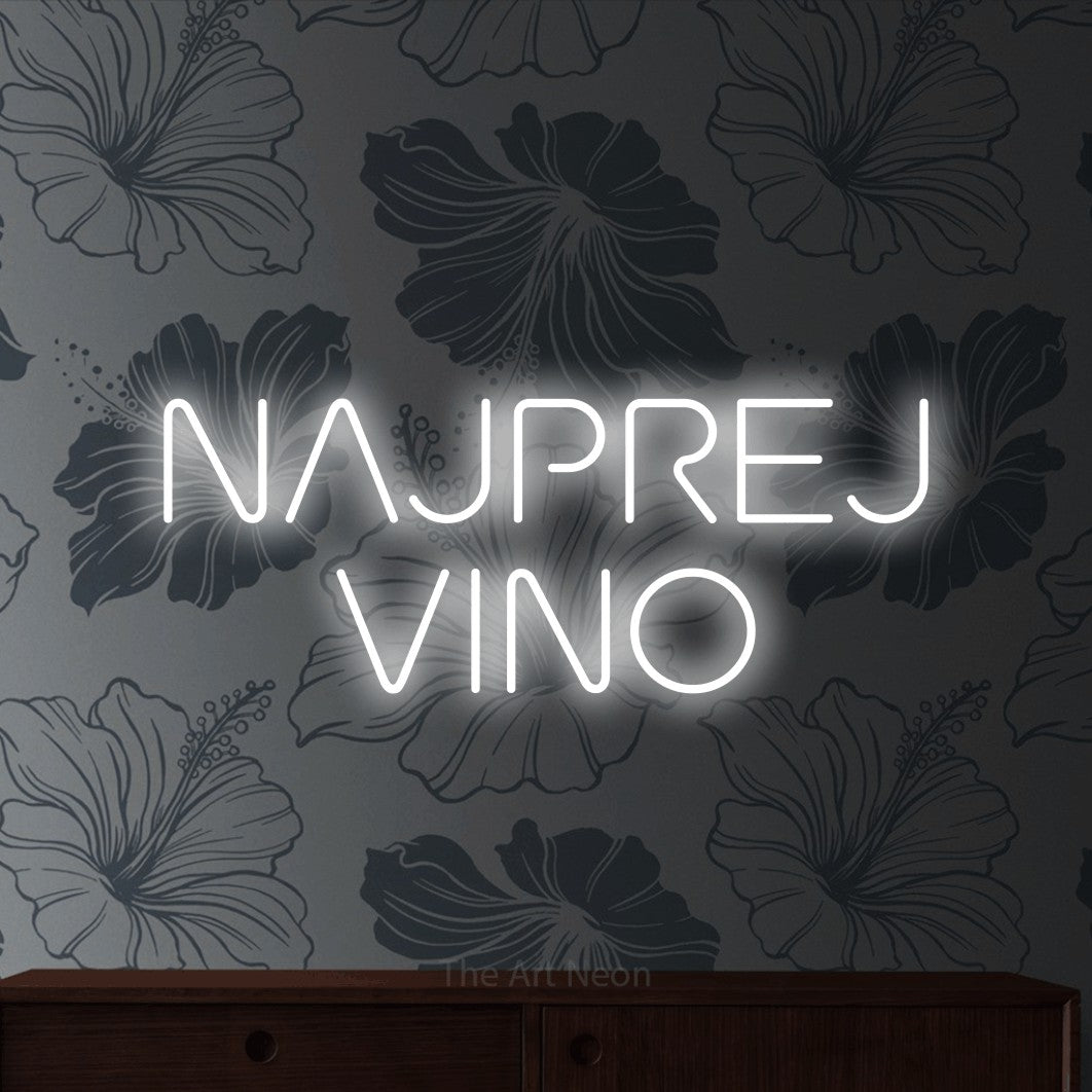 LED neon sign reading “NAJPREJ VINO”, arranged in two lines.
