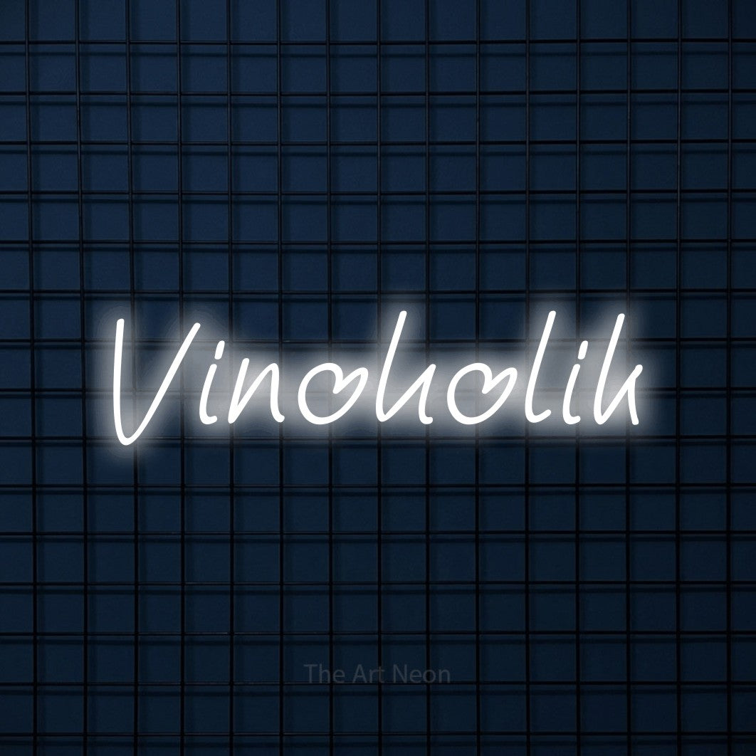 LED neon sign reading “Vinoholik”, arranged in a single line.