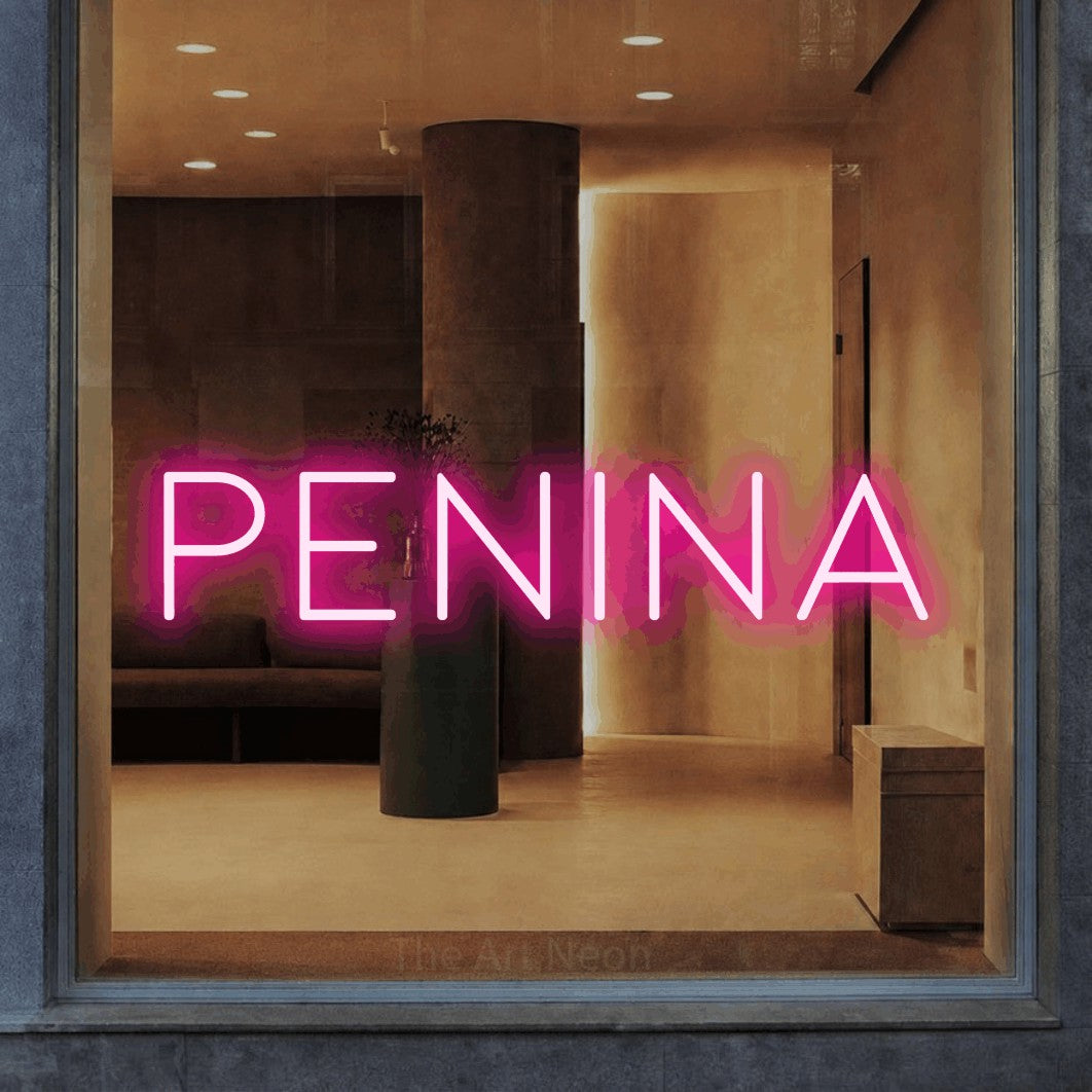LED neon sign reading “PENINA”, arranged in a single line.