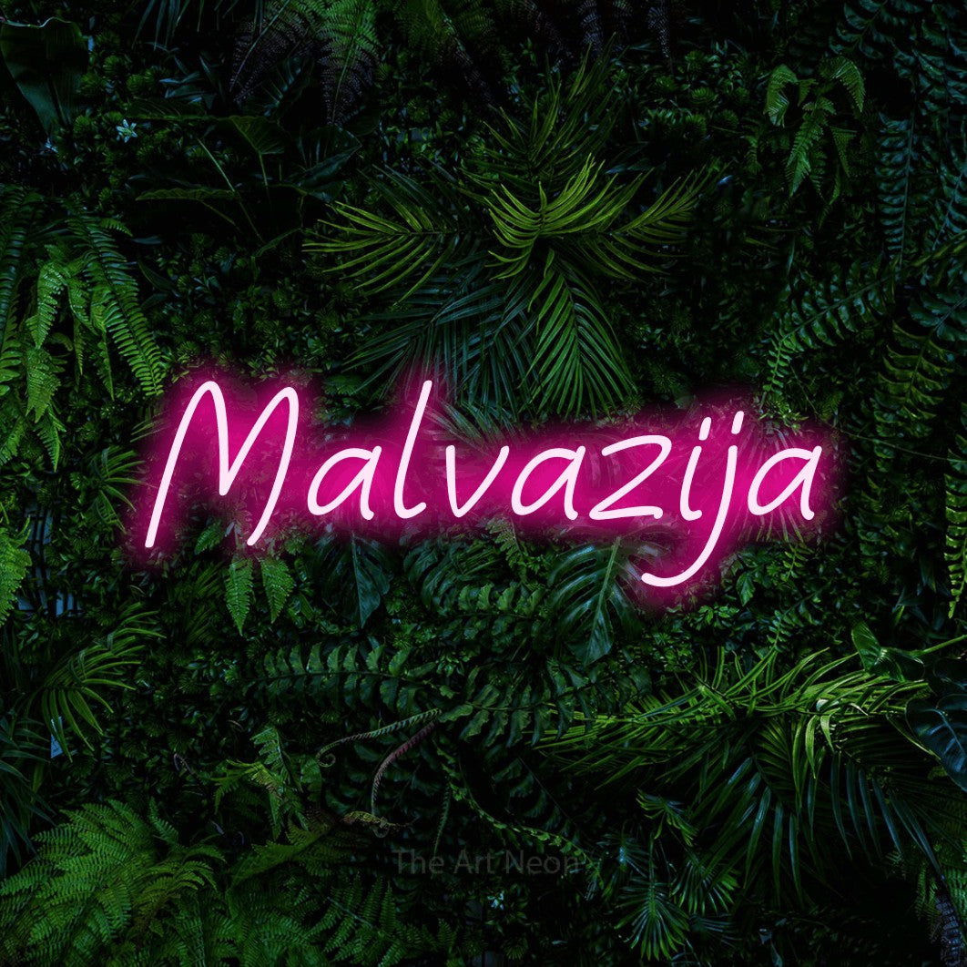 LED neon sign reading “Malvazija”, arranged in a single line.