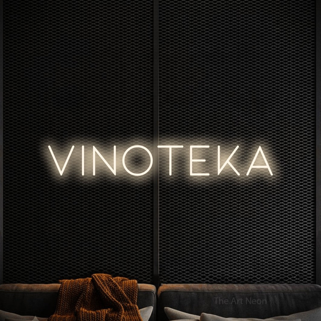 LED neon sign reading “Vinoteka”, arranged in a single line.