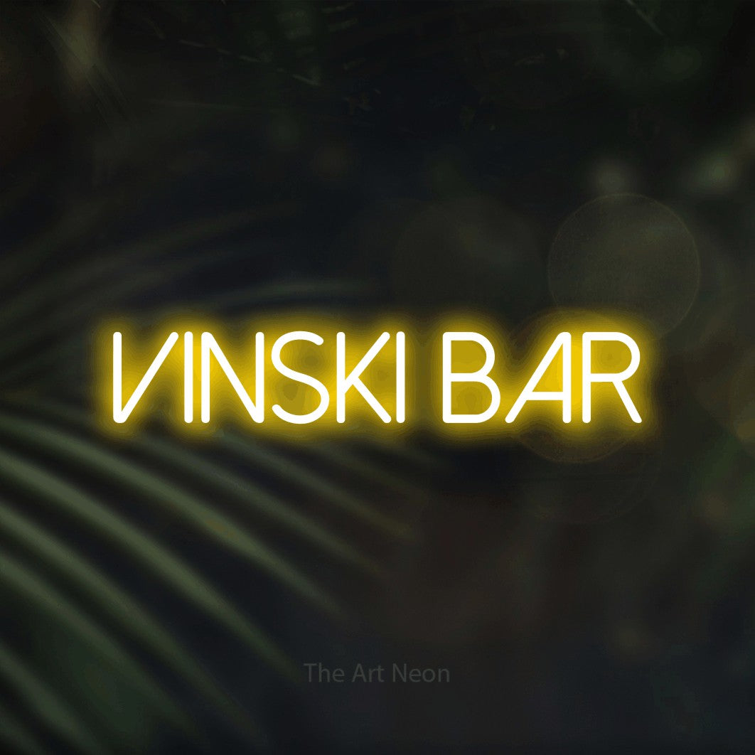 LED neon sign reading “VINSKI BAR”, arranged in a single line.