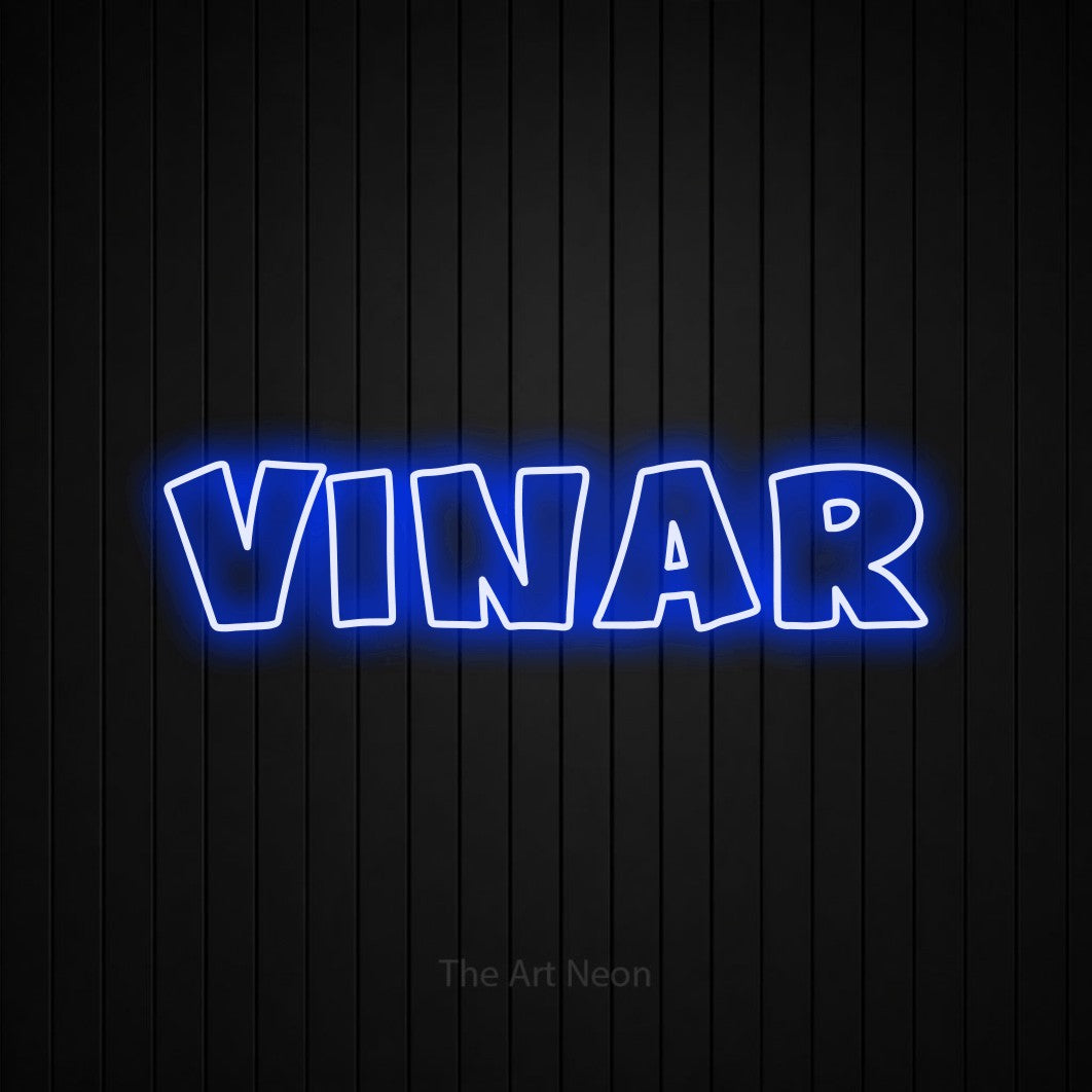LED neon sign reading “VINAR”, arranged in a single line.