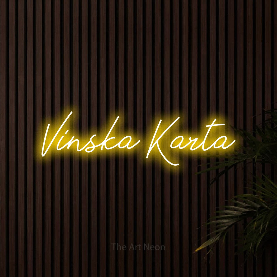 LED neon sign reading “Vinska Karta”, arranged in a single line.