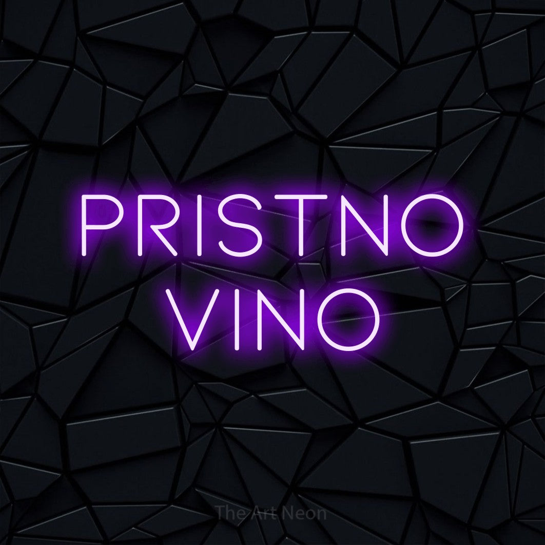 LED neon sign reading “Pristno Vino”, arranged in two lines.