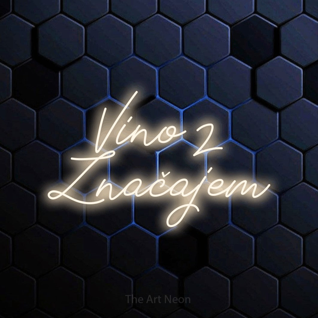 LED neon sign reading “Vino z Značajem”, arranged in two lines.