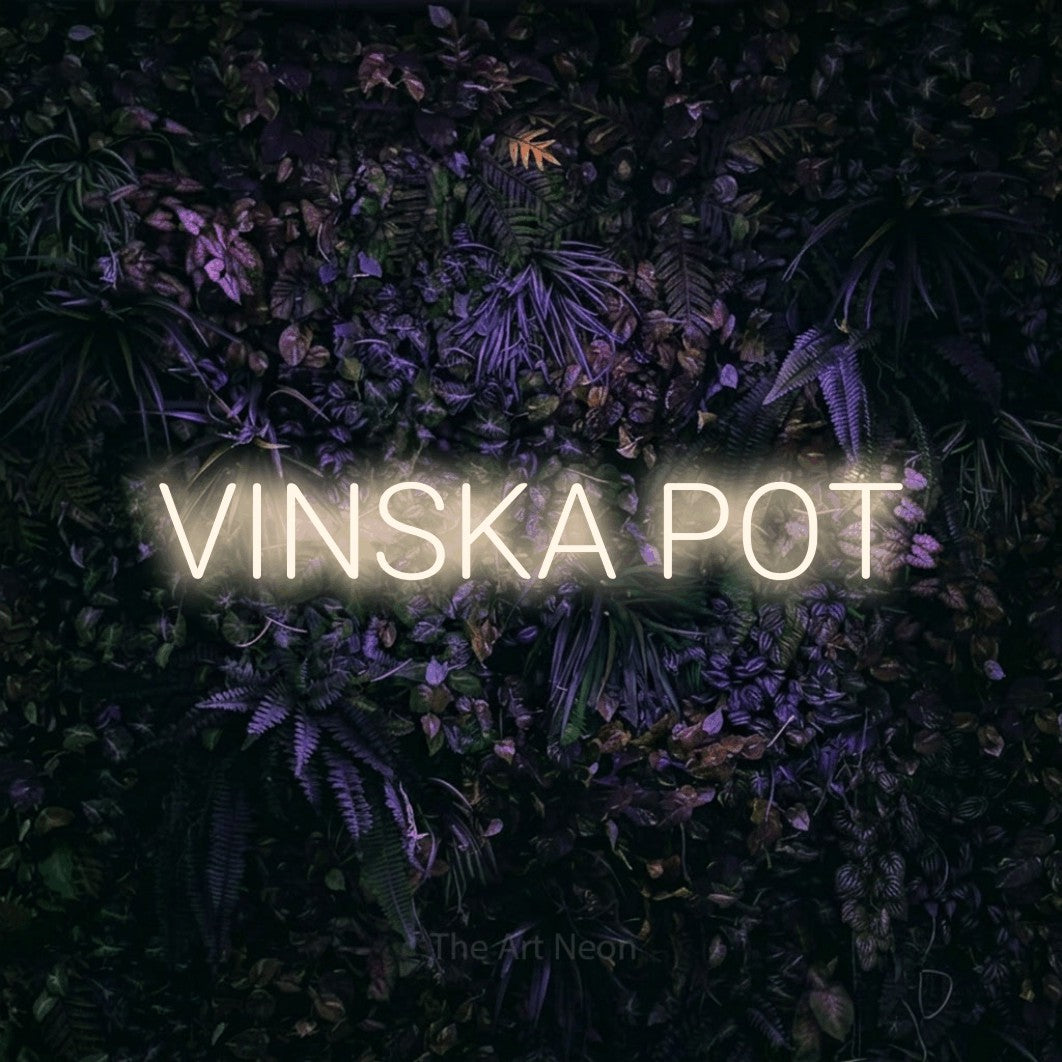 LED neon sign reading “VINSKA POT”, arranged in a single line.