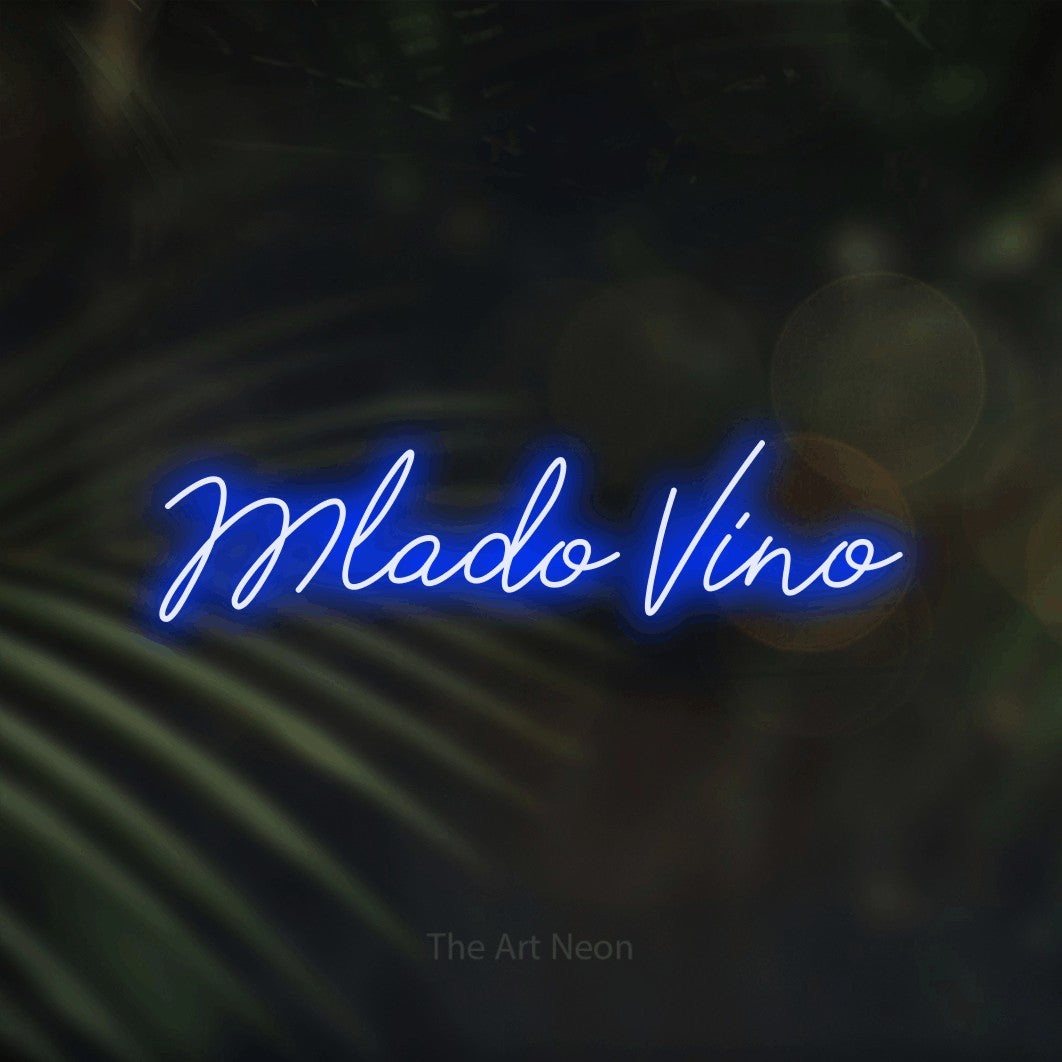 LED neon sign reading “Mlado Vino”, arranged in a single line.