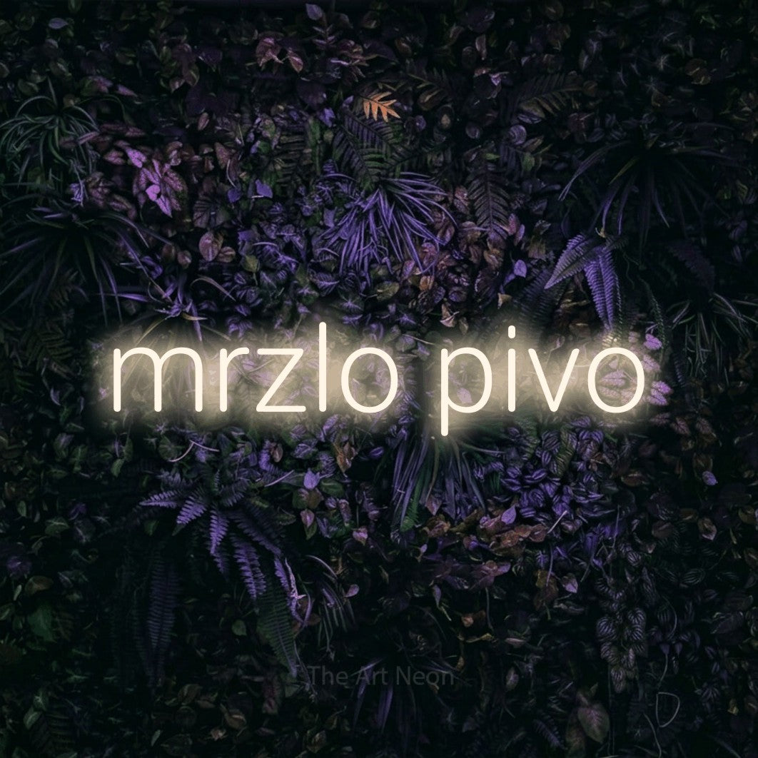 LED neon sign reading “mrzlo pivo”, arranged in a single line.