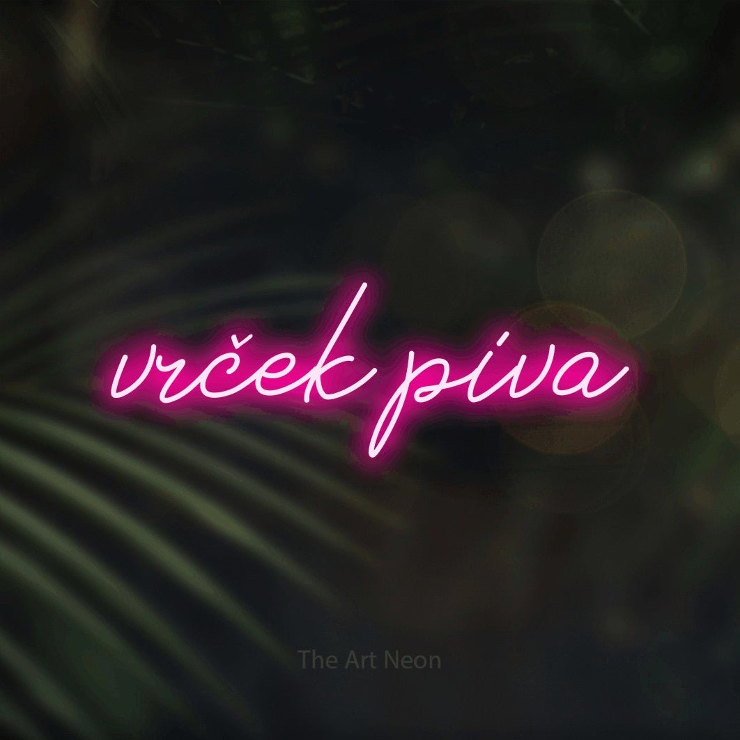 LED neon sign reading “vrček piva”, arranged in a single line.