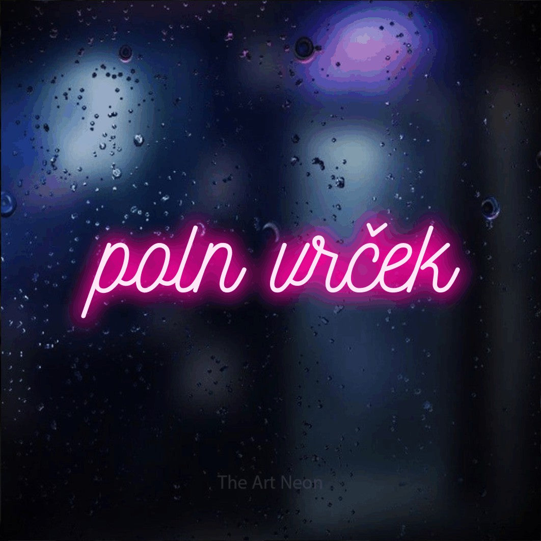 LED neon sign reading “poln vrček”, arranged in a single line.