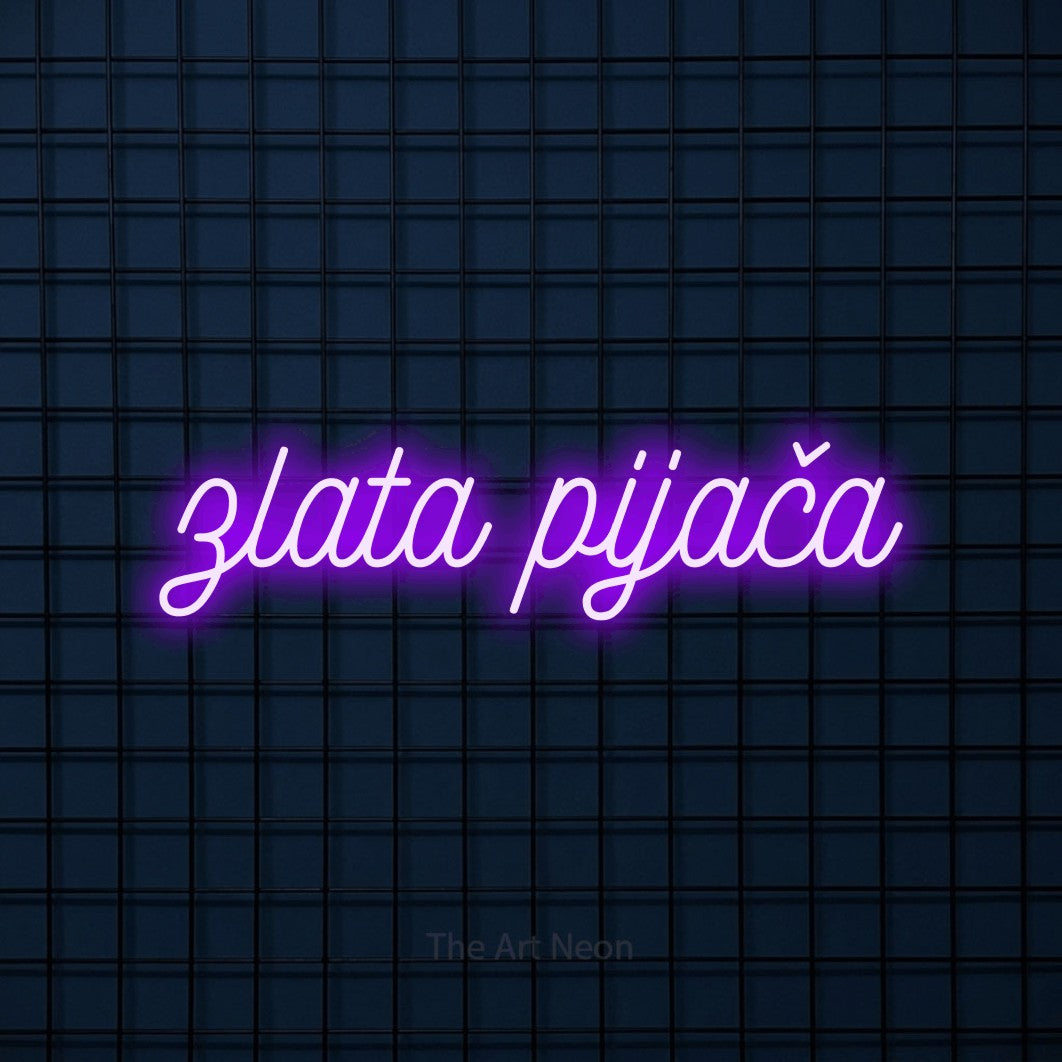 LED neon sign reading “zlata pijača”, arranged in a single line.