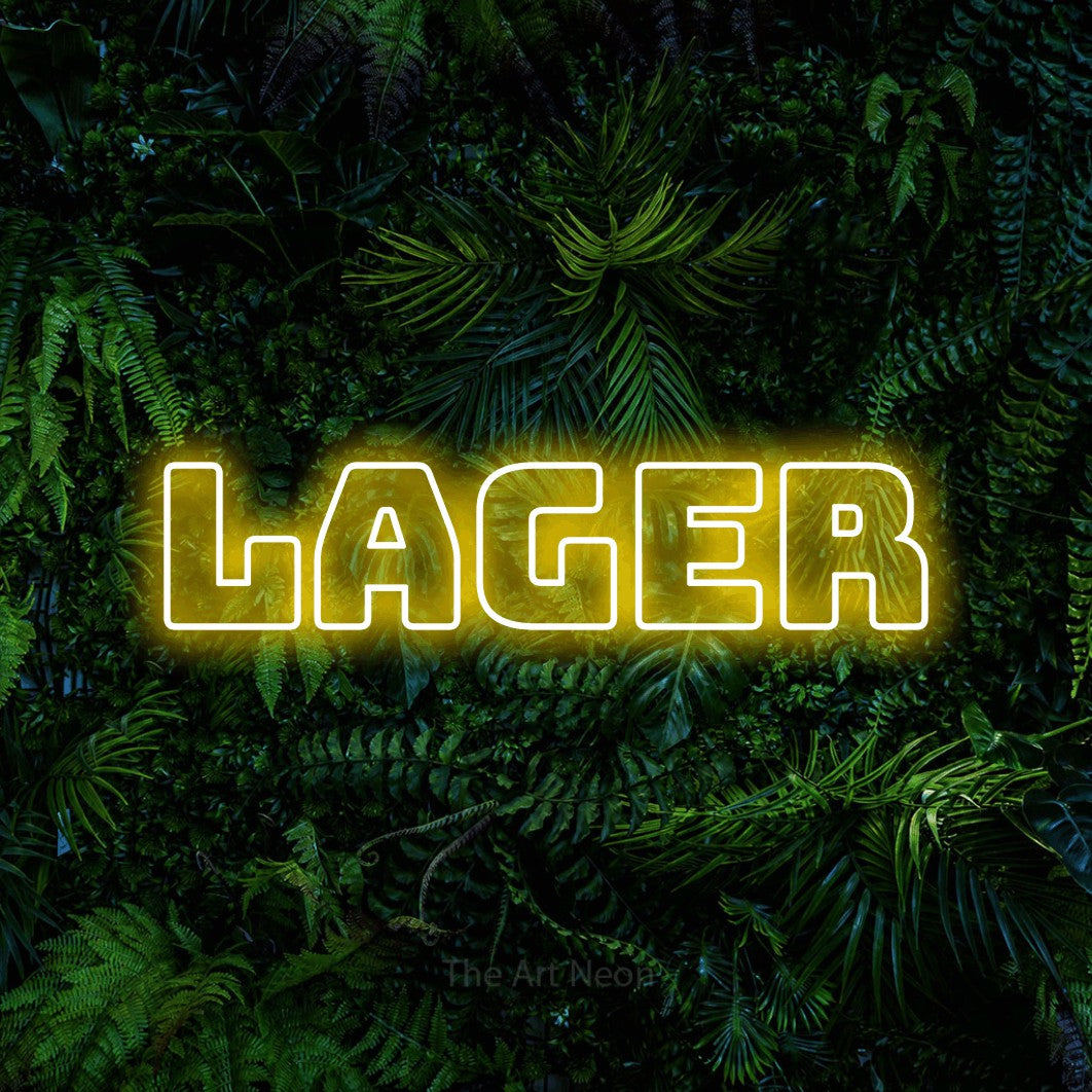 LED neon sign reading “Lager”, arranged in a single line.