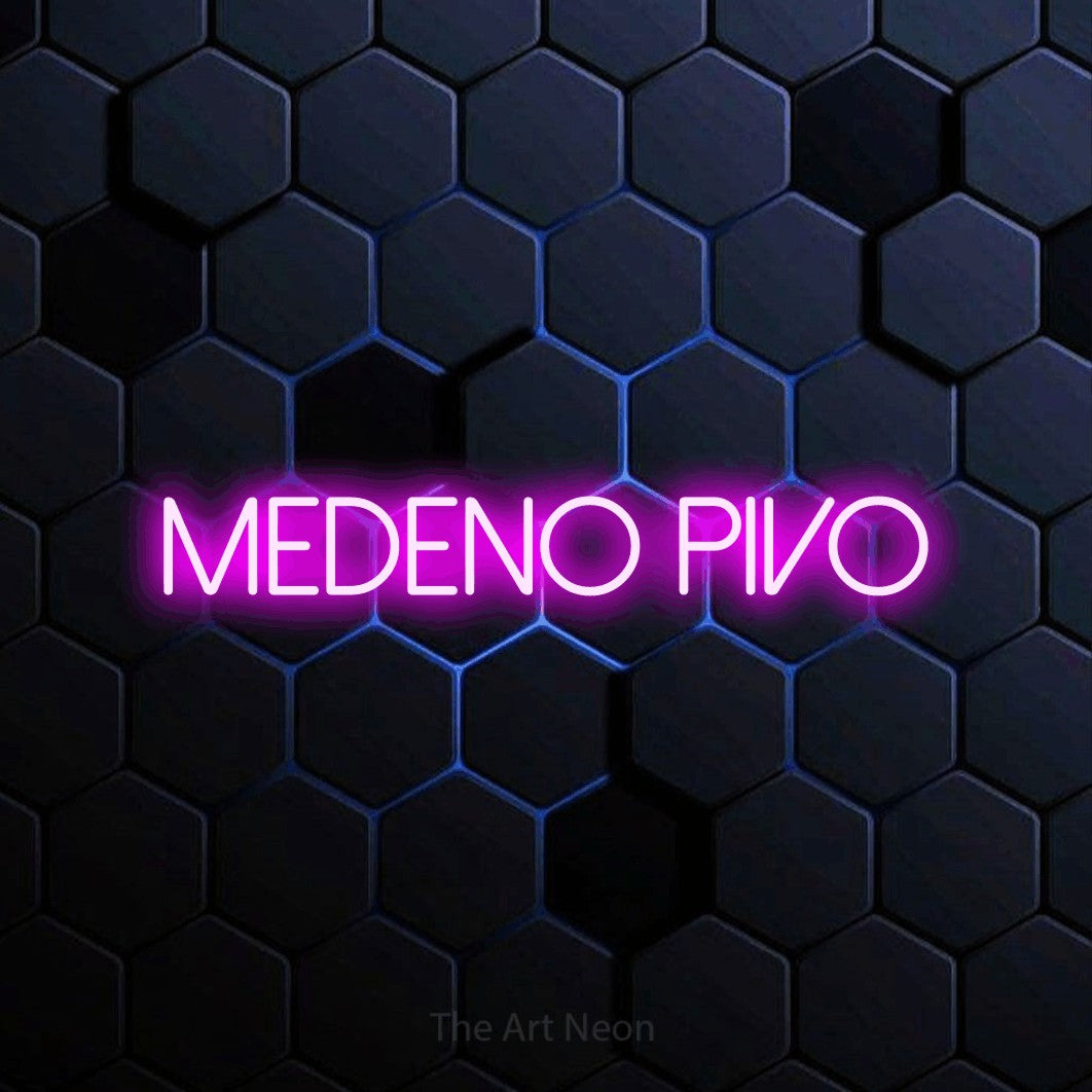 LED neon sign reading “medeno pivo”, arranged in a single line.