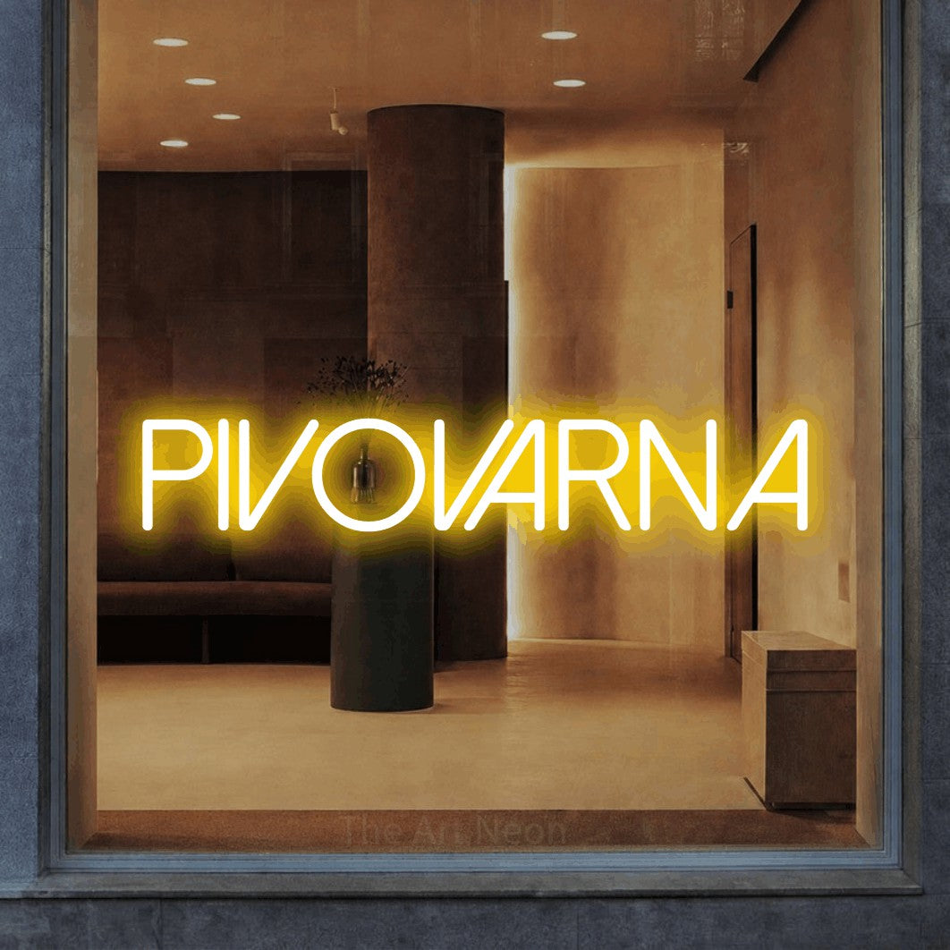 LED neon sign reading “Pivovarna”, arranged in a single line.