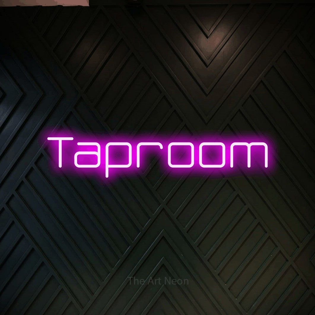 LED neon sign reading “Taproom”, arranged in a single line.