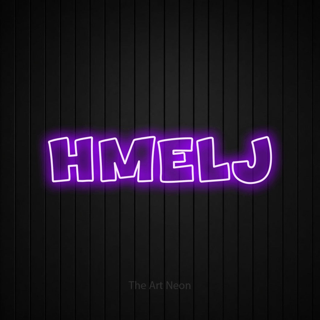 LED neon sign reading “Hmelj”, arranged in a single line.
