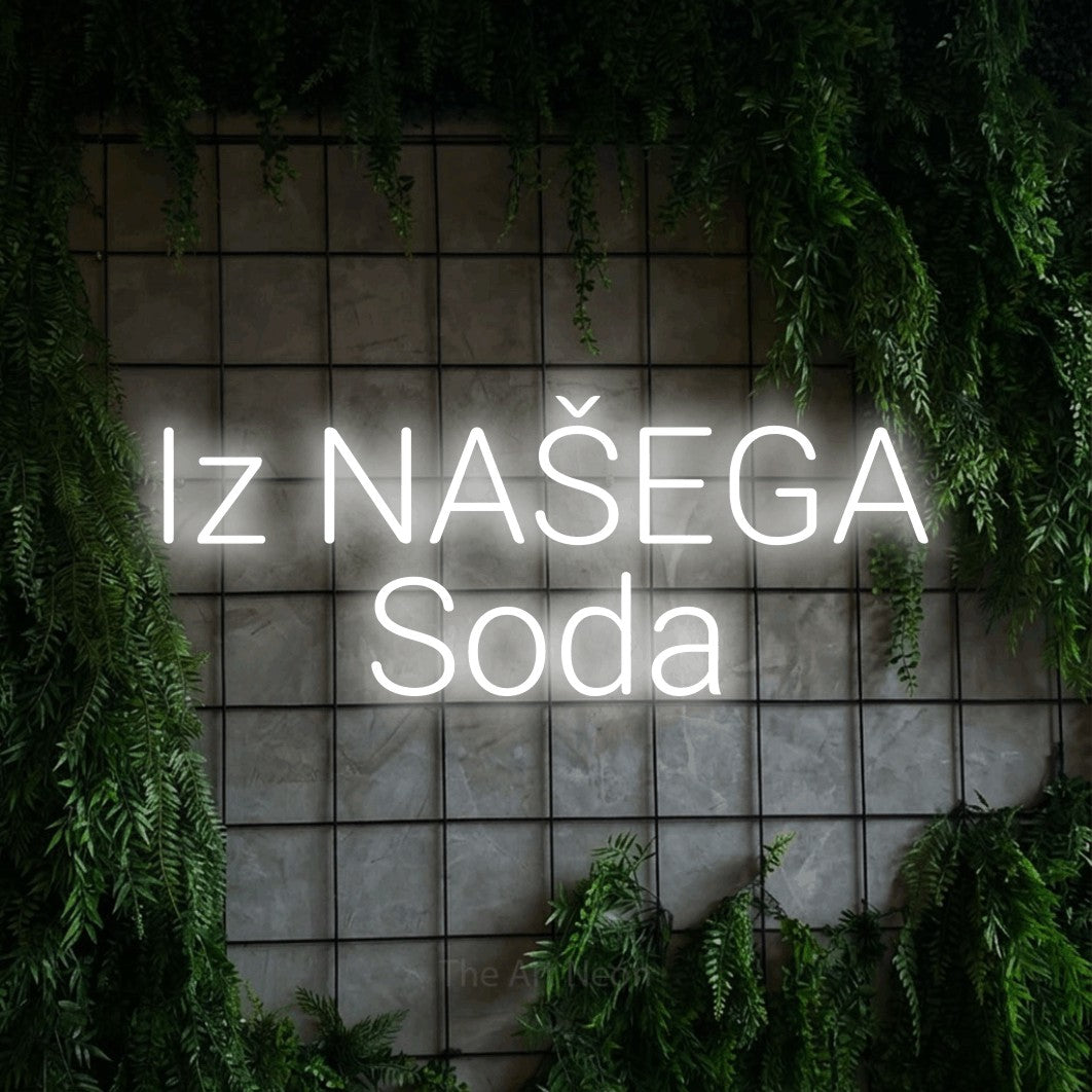 LED neon sign reading “Iz NAŠEGA Soda”, arranged in two lines.