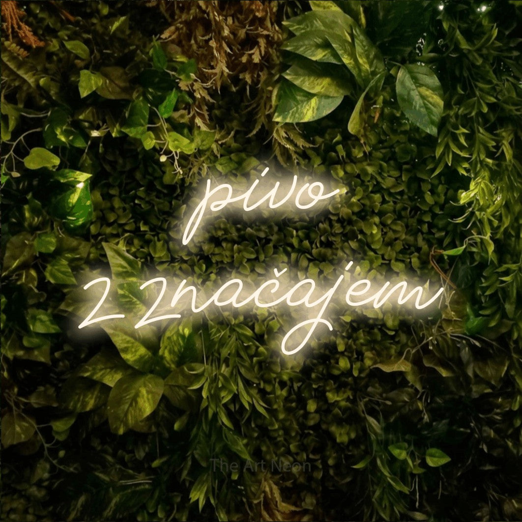 LED neon sign reading “pivo z značajem”, arranged in two lines.