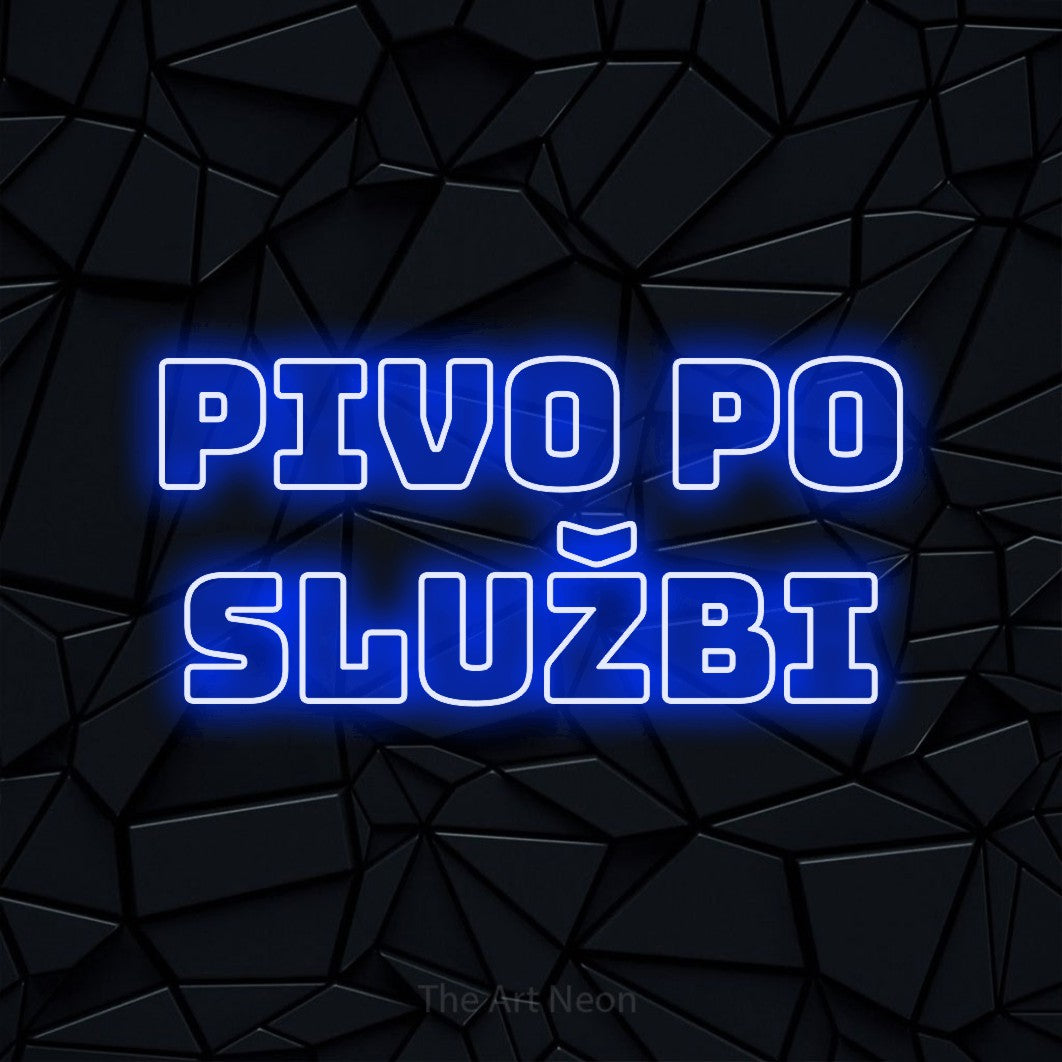 LED neon sign reading “Pivo po Službi”, arranged in two lines.