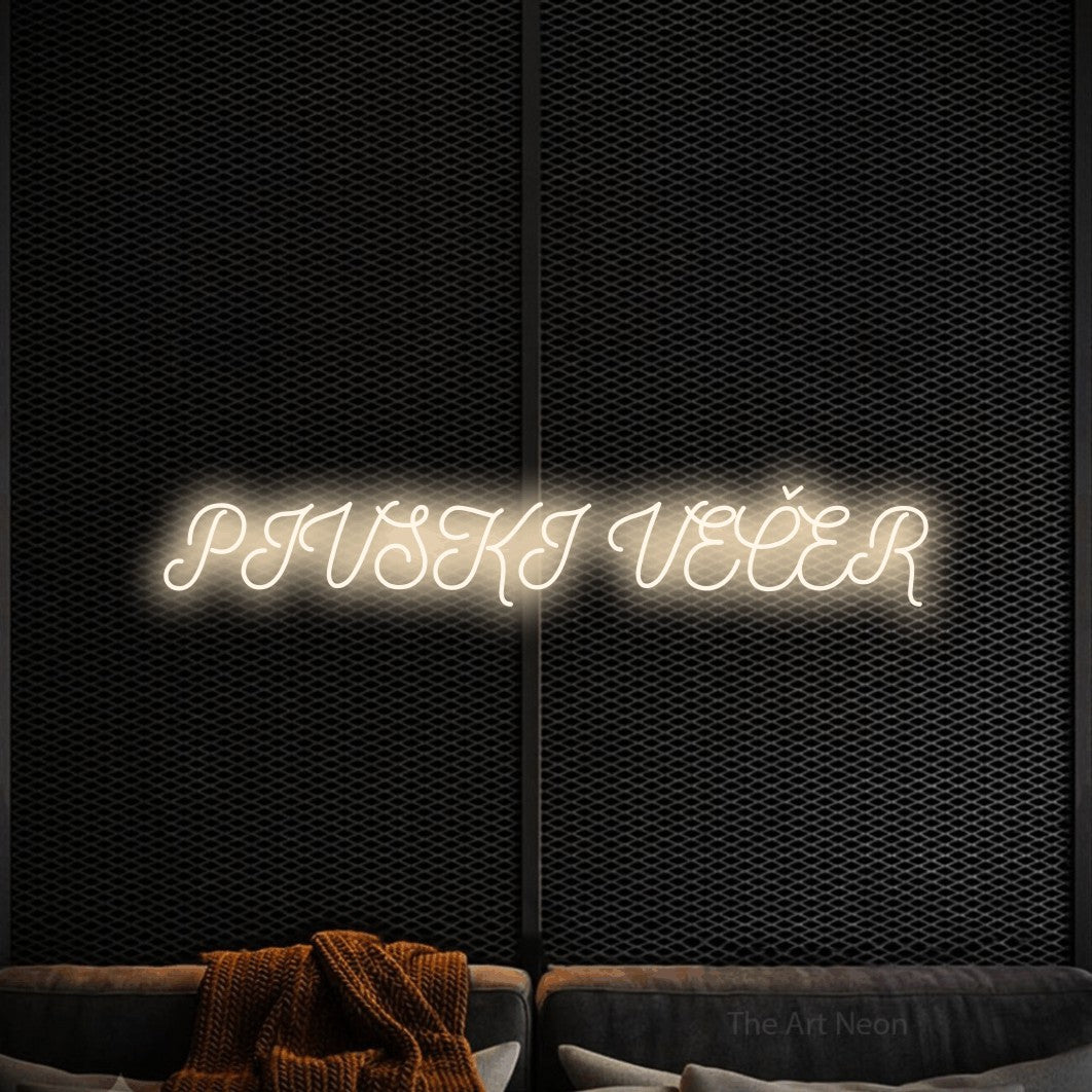 LED neon sign reading “PIVSKI VEČER”, arranged in a single line.