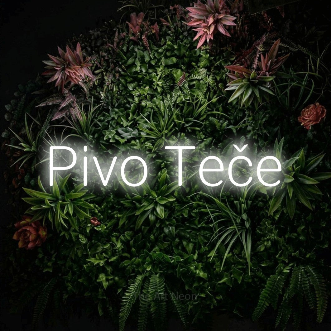 LED neon sign reading “Pivo Teče”, arranged in a single line.