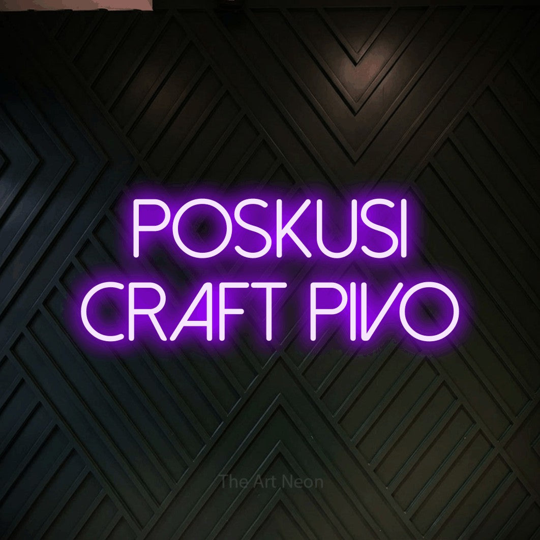 LED neon sign reading “Poskusi Craft Pivo”, arranged in two lines.
