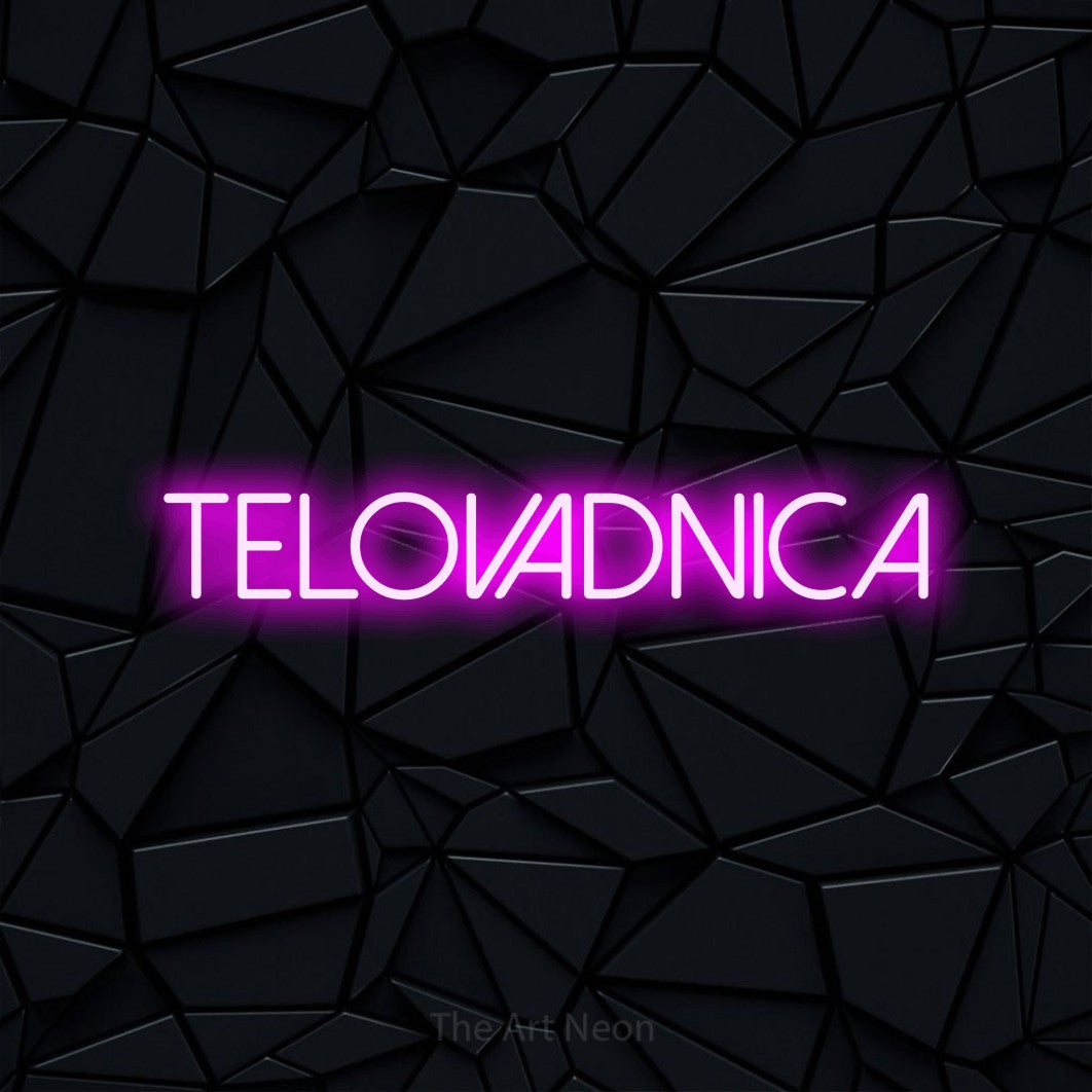 LED neon sign reading “Telovadnica”, arranged in a single line.