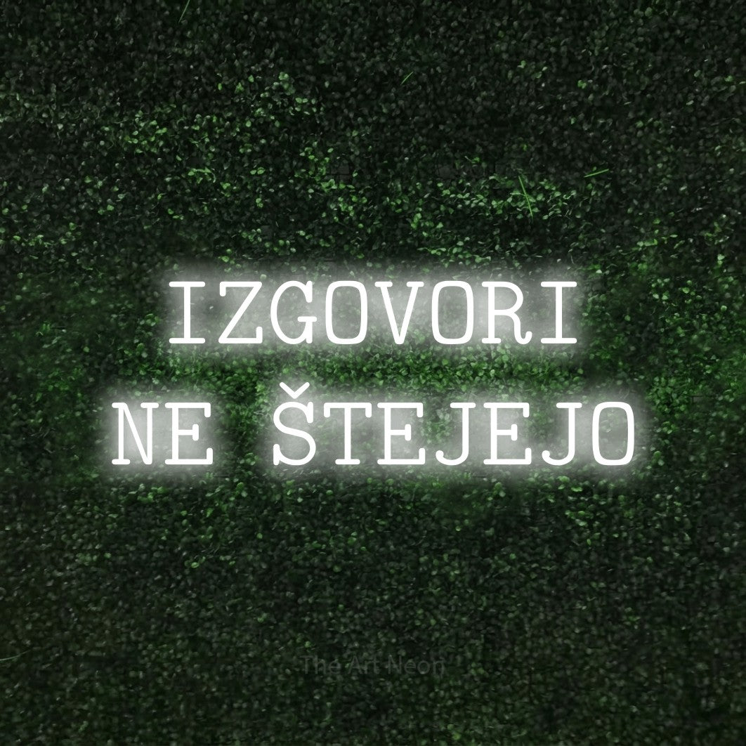 LED neon sign reading “IZGOVORI NE ŠTEJEJO”, arranged in two lines.