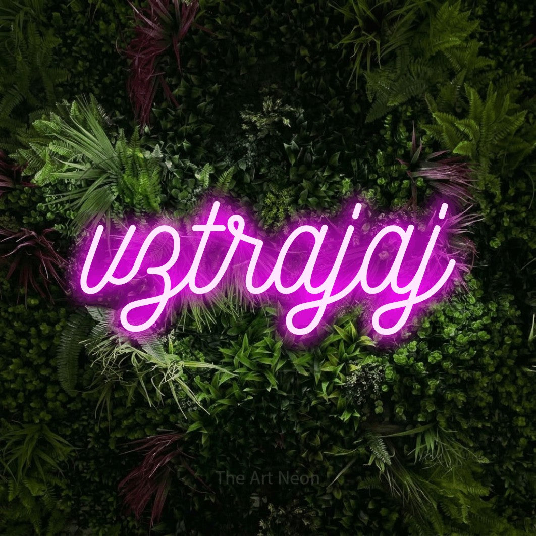 LED neon sign reading “vztrajaj”, arranged in a single line.