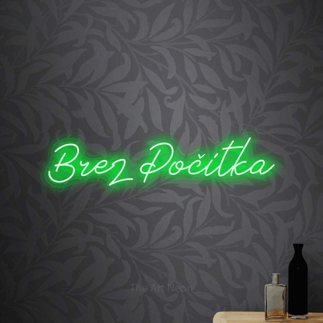 LED neon sign reading “Brez Počitka”, arranged in a single line.