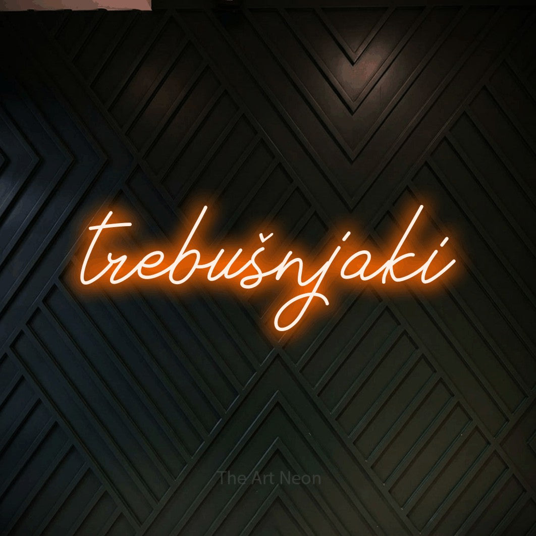 LED neon sign reading “trebušnjaki”, arranged in a single line.